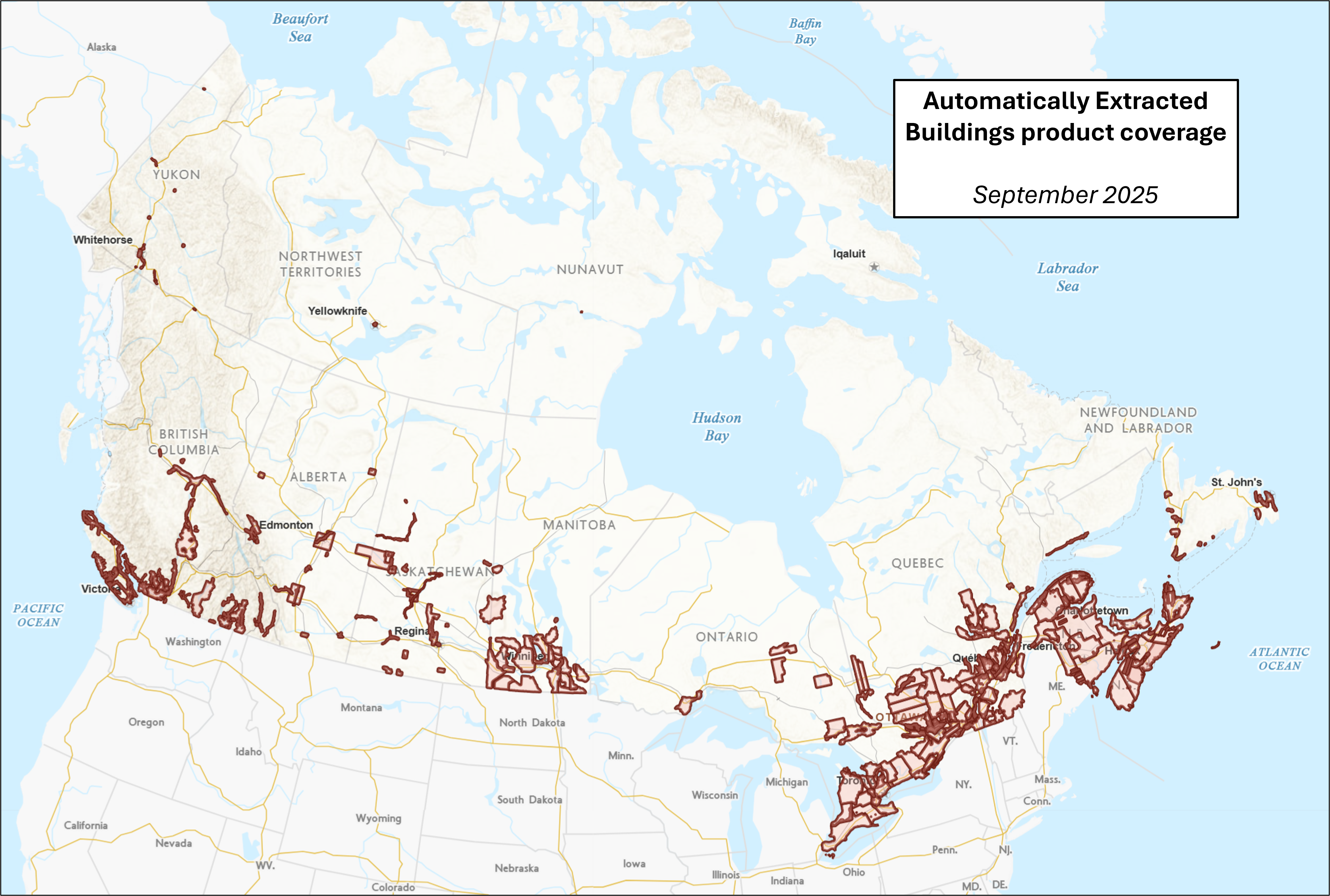 Automatically Extractred Buildings product coverage