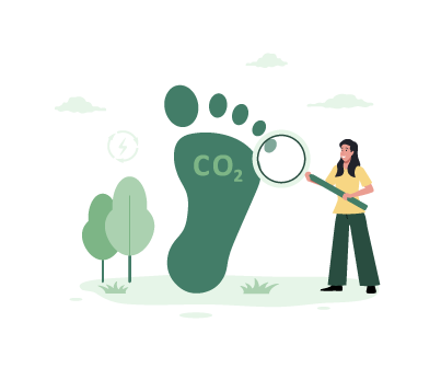 Illustration of a person examining a large green footprint labeled 
