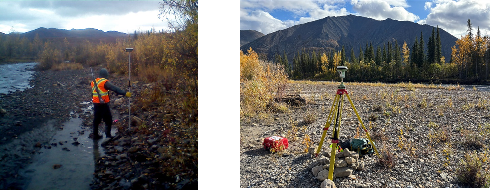 Field measuring equipment while working on a Comprehensive Land Claim Agreement in the NWT.