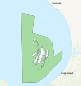 Map with green-highlighted area indicating the Marine Protected Area located in Hudson Bay