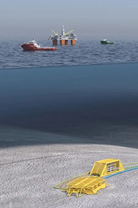 A 3D rendering of an underwater oil field in Canada's Bay du Nord.