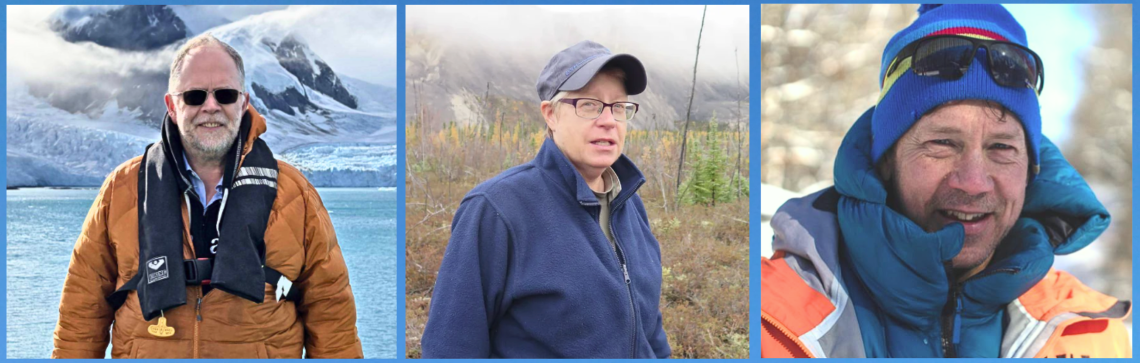 Three side-by-side photographs of NRCan scientists Thomas James, Sharon Smith and David Burgess.