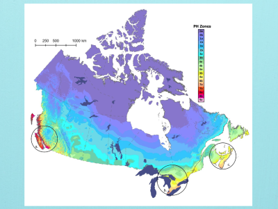 A colour-coded map of Canada showing the different plant hardiness zones. | Carte du Canada utilisant un code de couleurs pour illustrer les différentes zones de rusticité des plantes.  