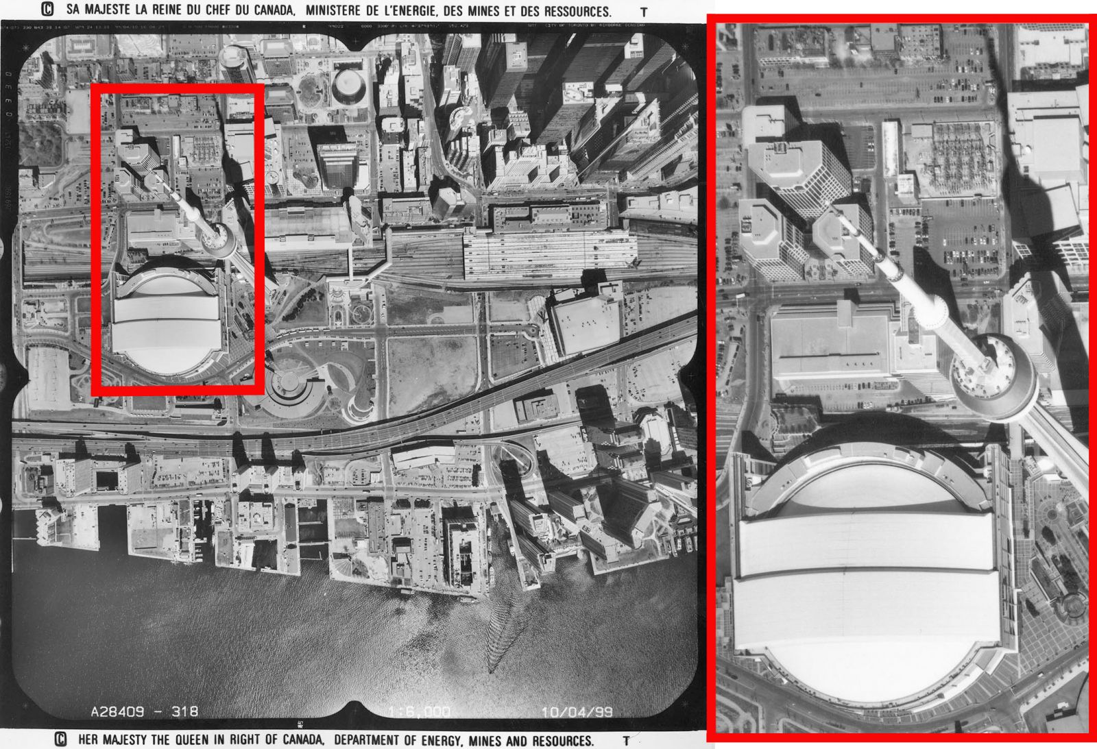 Toronto’s Centretown & 5X enlargement of Toronto's Centretown