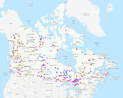 A map of Canada showing Indigenous mining agreements